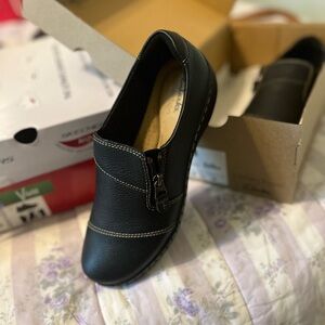 Clarks Black Leather Mules/Loafers